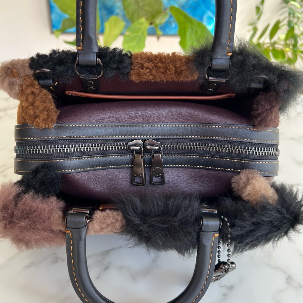 NWOT COACH Rogue 25 With Patchwork Shearling Fur Dark Multi Black Brown CM570 - Picture 10 of 16